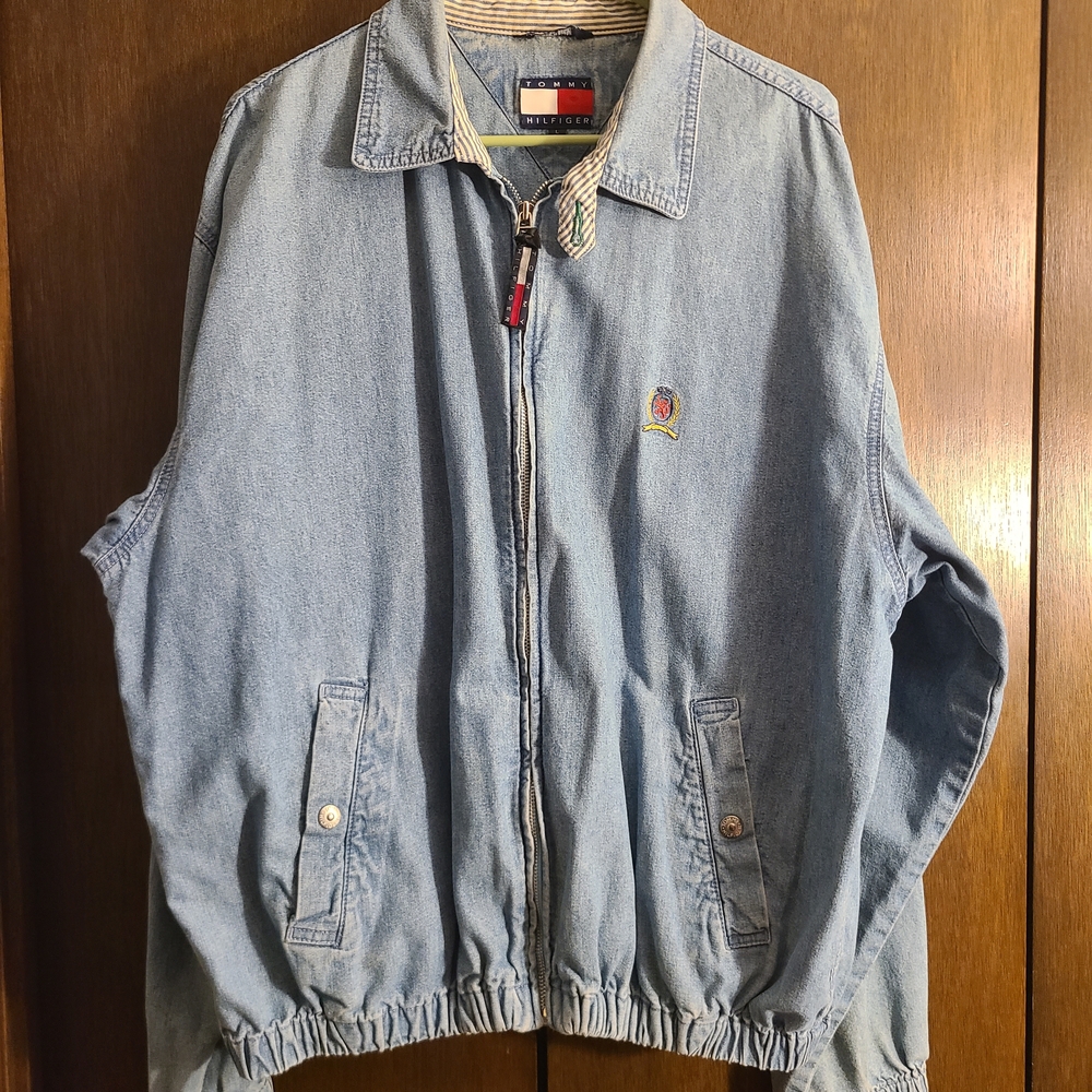 Vintage Tommy Hilfiger Light Blue Denim Bomber Zip Up Jacket
